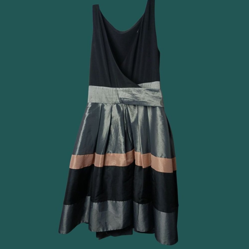 S.L. Fashions Color blocked Womens Party Dress Tie Belt Size Blk/Silver SIZE 10 - Picture 2 of 9